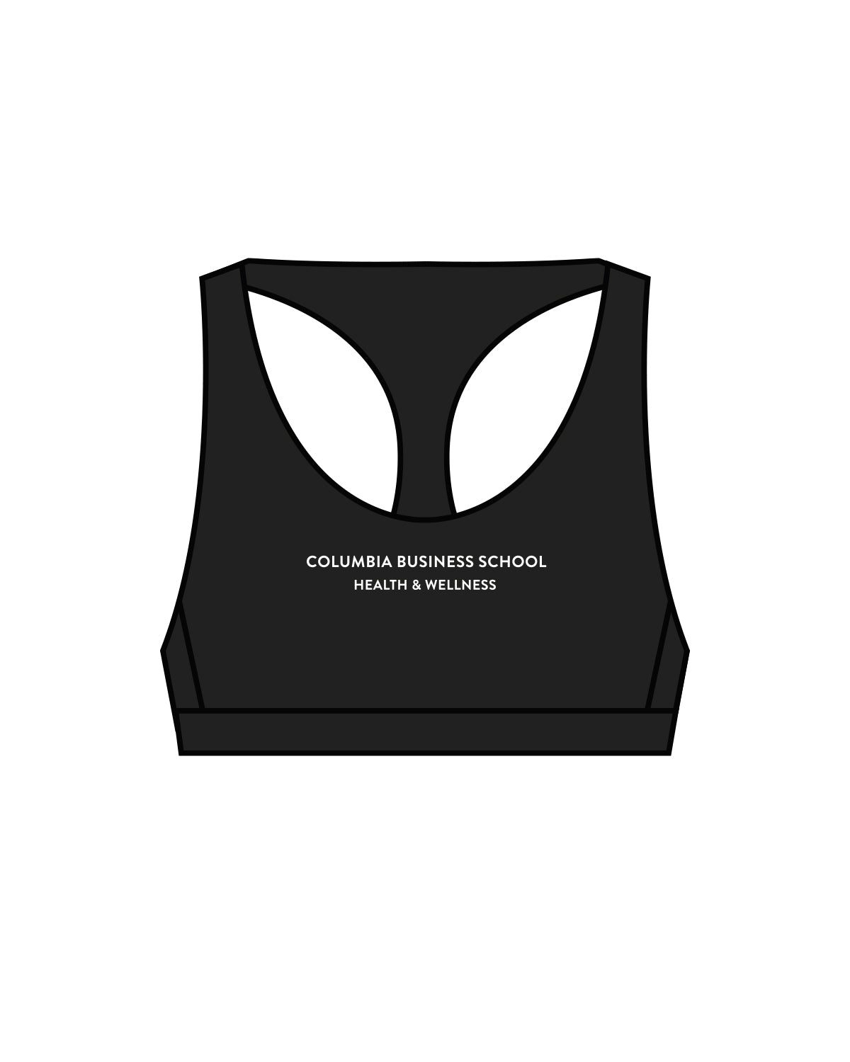 The Racer Bra - Black - CBS - Center Chest Stacked & Back Icon - White