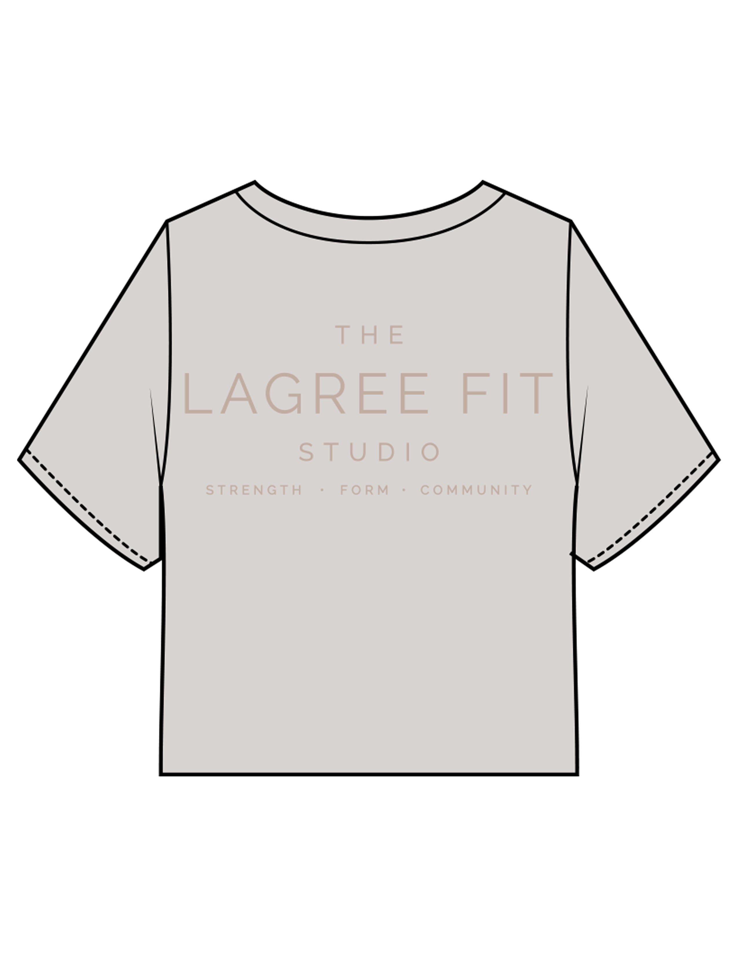 The Heavyweight Crop Tee - Washed Bone - Lagree Fit Studio - Left Chest Stacked & Back Stacked - Printed - Washed Cement