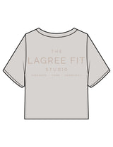 The Heavyweight Crop Tee - Washed Bone - Lagree Fit Studio - Left Chest Stacked & Back Stacked - Printed - Washed Cement