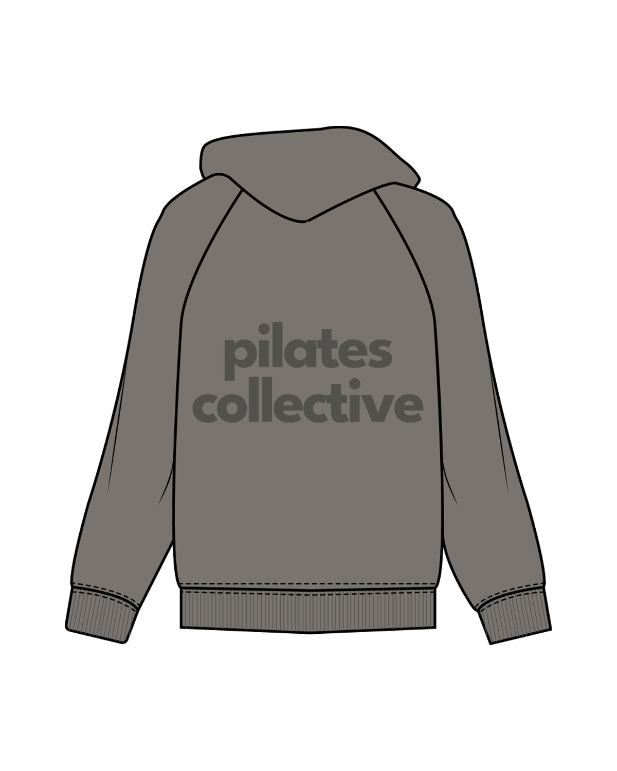 The Womens Zip Hoodie - Washed Gray - Pilates Collective - Left Chest PC & Center Back Stacked - Printed - Tone on Tone