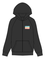 The Womens Zip Hoodie - Washed Black - Uprise Hot Yoga - Left Chest Stacked - Printed - Full Color