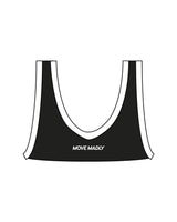 The Piped Scoop Sports Bra - Black - Move Madly - Center Chest - Printed - White