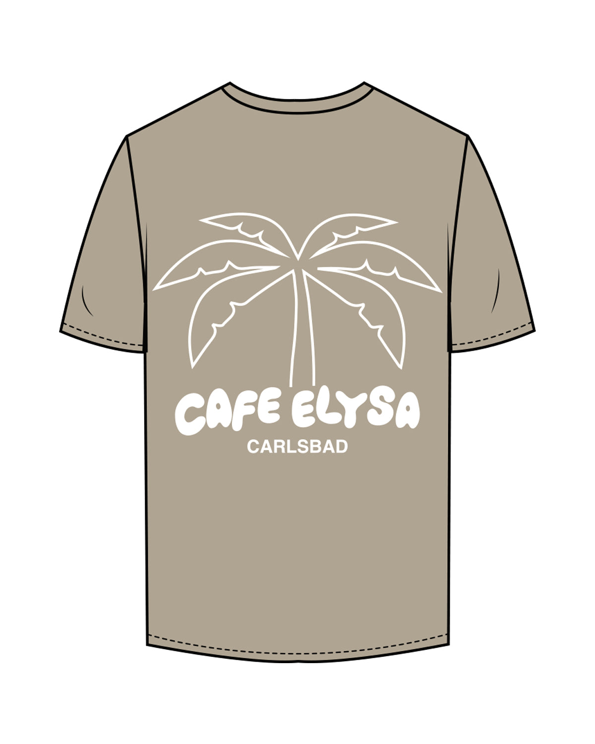 The Mens Tee - Mushroom - Cafe Elysa - Left Chest & Center Back - White
