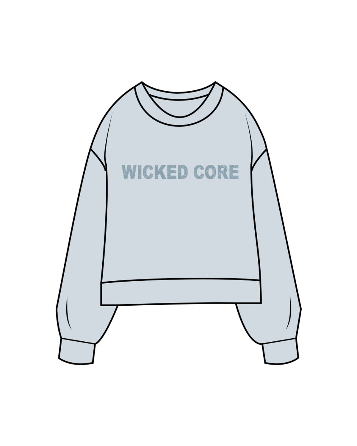 The Womens Sueded Crewneck - Denim Blue - Wicked Core - Center Chest - Printed - Tone on Tone