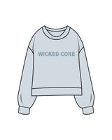 The Womens Sueded Crewneck - Denim Blue - Wicked Core - Center Chest - Printed - Tone on Tone