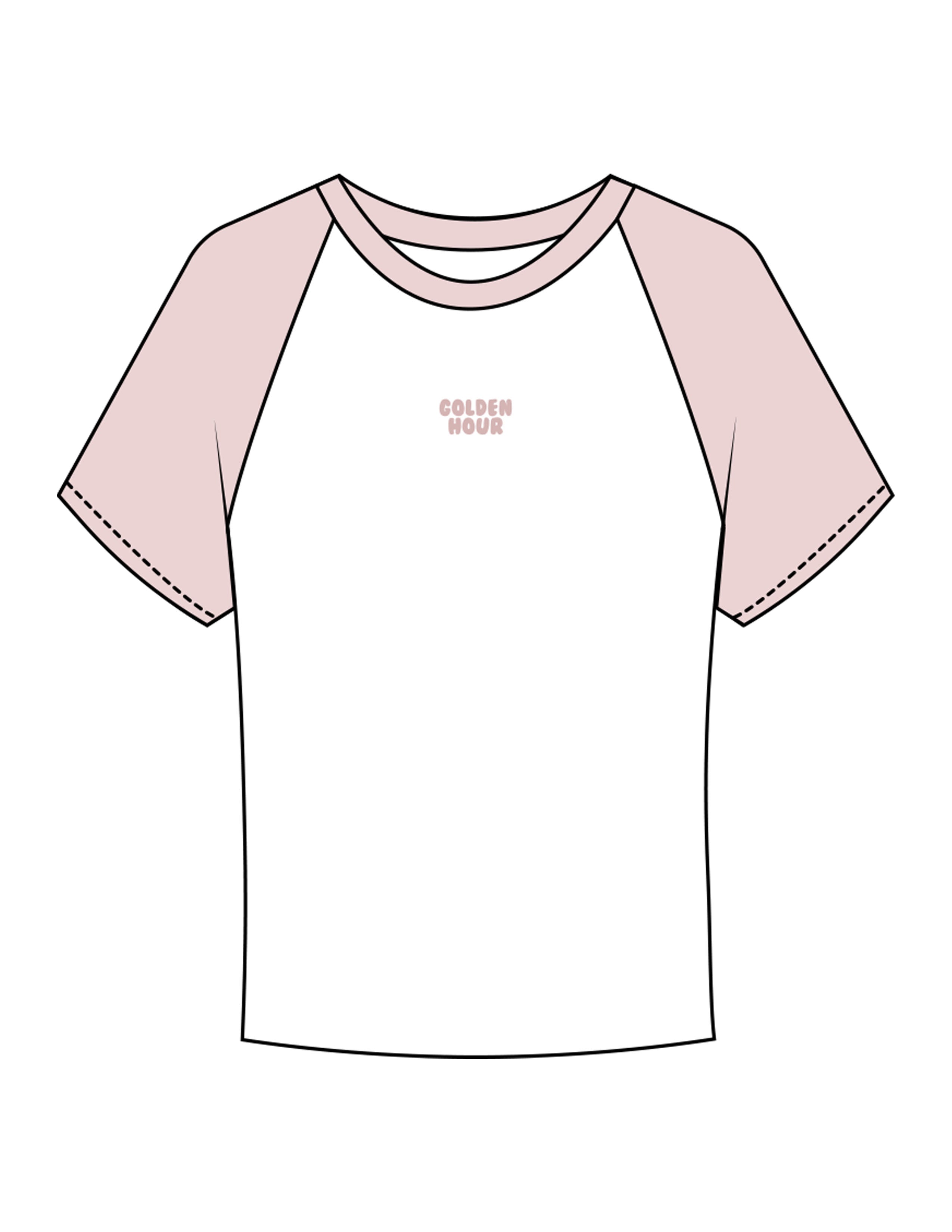 The Micro Rib Baby Tee - White / Pink - Golden Hour - Center Chest Stacked - Printed - Baby Pink