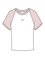 The Micro Rib Baby Tee - White / Pink - Golden Hour - Center Chest Stacked - Printed - Baby Pink