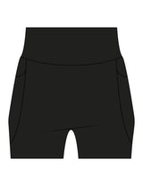 The Womens Sporty Pocket Short - Black - Rush Cycle Studio - Back Waistline Stacked - Printed - Full Color