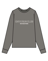 The Womens Heavyweight Long Sleeve - Washed Gray - Onyx Fit - Center Chest & Back Stacked - Printed - White