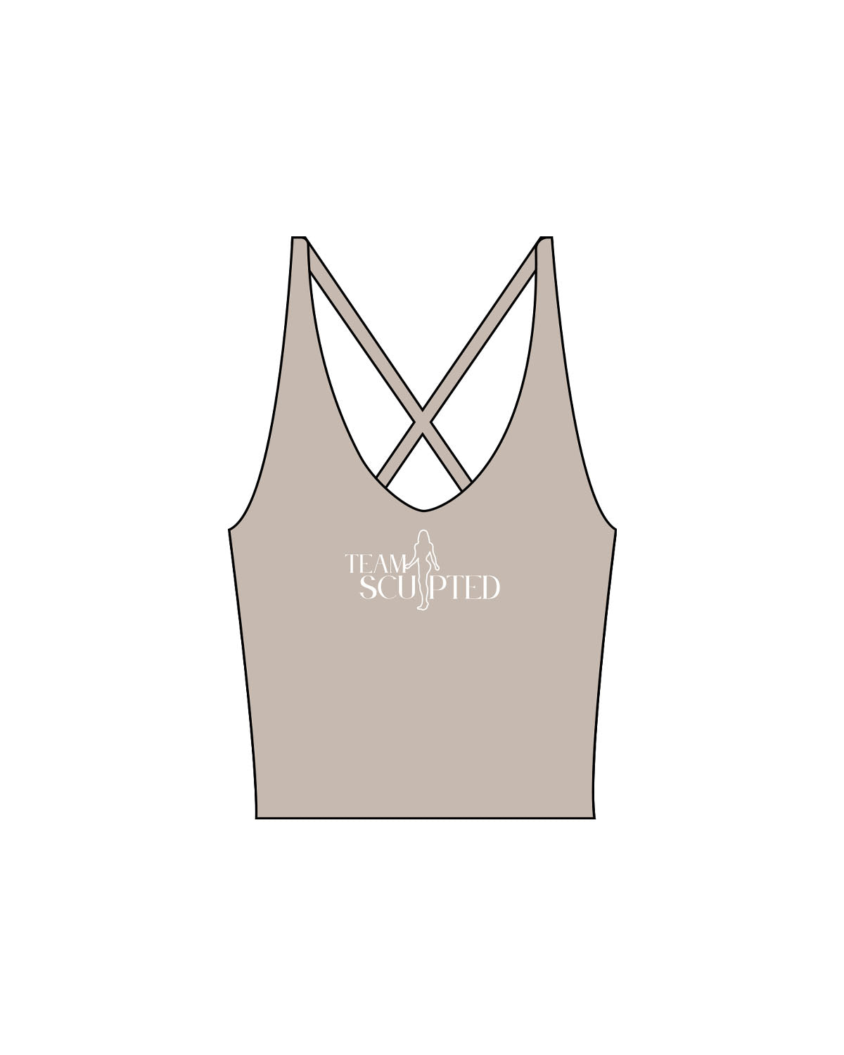 The Sporty Strappy Tank - Light Brown - Team Sculpted - Center Chest Logo & Center Back - Printed - White
