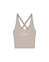 The Sporty Strappy Tank - Light Brown - Team Sculpted - Center Chest Logo & Center Back - Printed - White