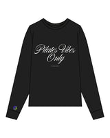 The Womens Long Sleeve - Black - The Body Refinery - Center Chest Stacked & Right Arm Round - White