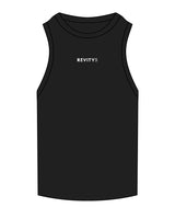 The Ribbed Full Length Tank - Black - REVITY3 - Center Chest -Embroidered - White