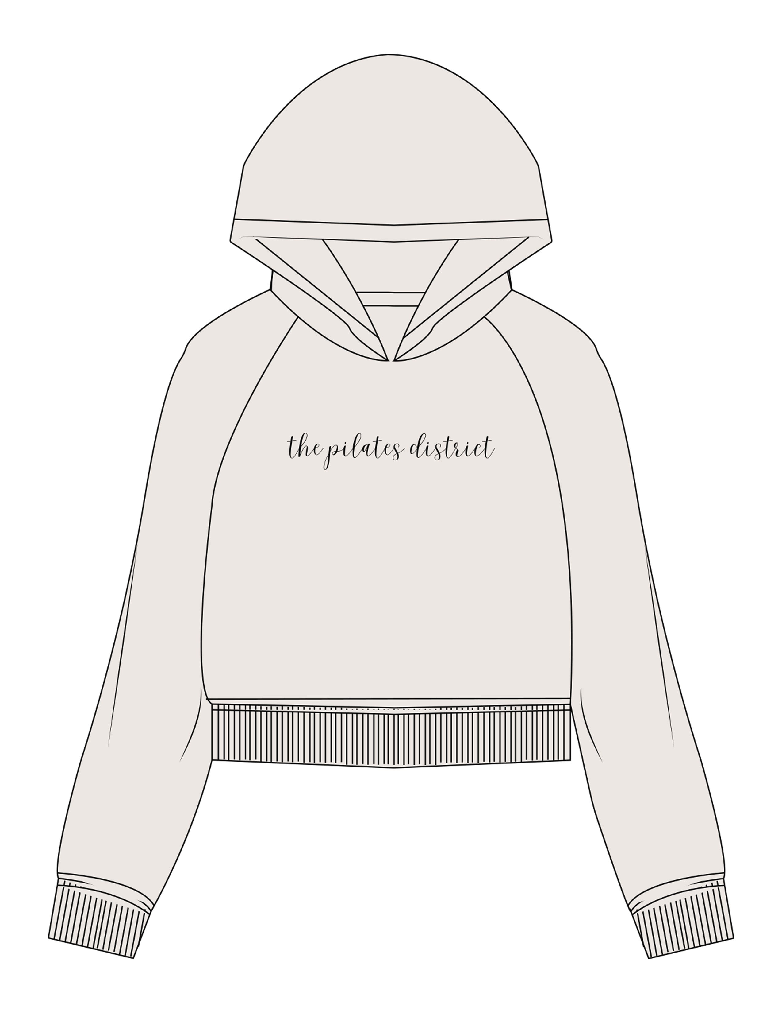 The Womens Crop Hoodie - Bone - THE PILATES DISTRICT - Center Chest - Printed - Black