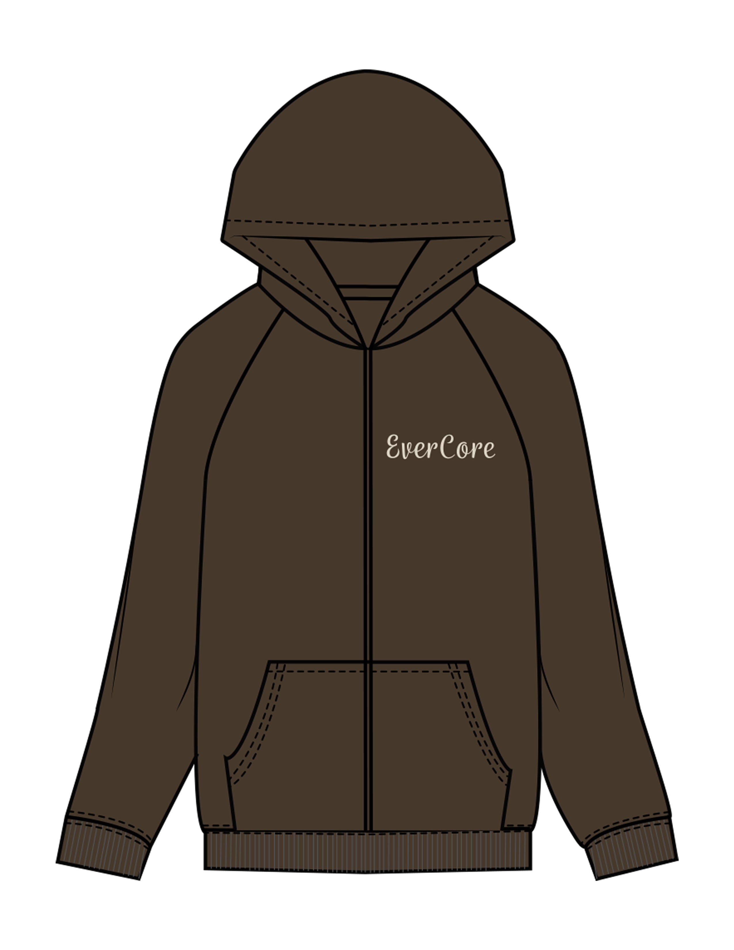 The Recycled Unisex Zip Hoodie - Brown - EVERCORE - Left Chest & Back Stacked - Printed - Off White