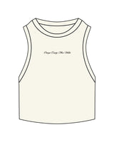 The Ribbed Crop Tank - Off White - SD Mom Walks - Center Chest " ORANGE COUNTY " - Embroidered - Black