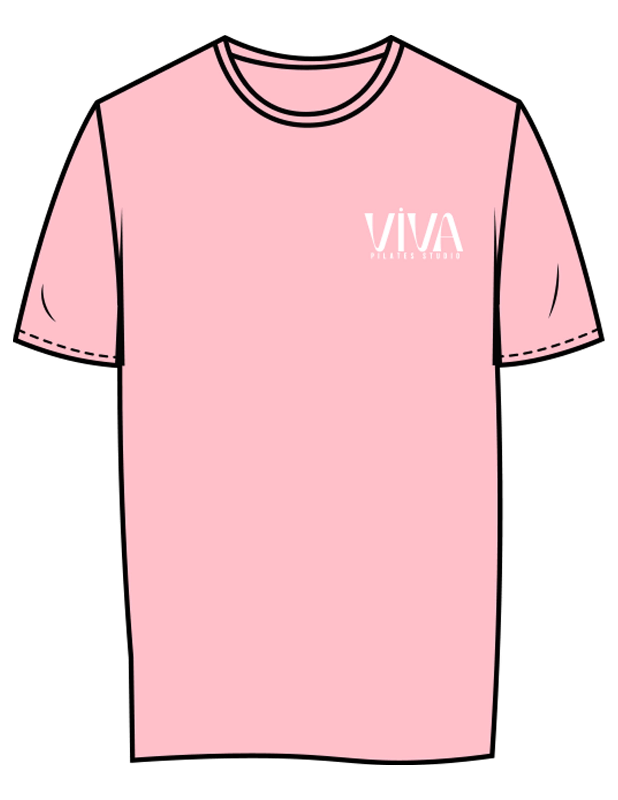 The Womens Tee - Pink - Viva Pilates - Left Chest Stacked - Printed - White