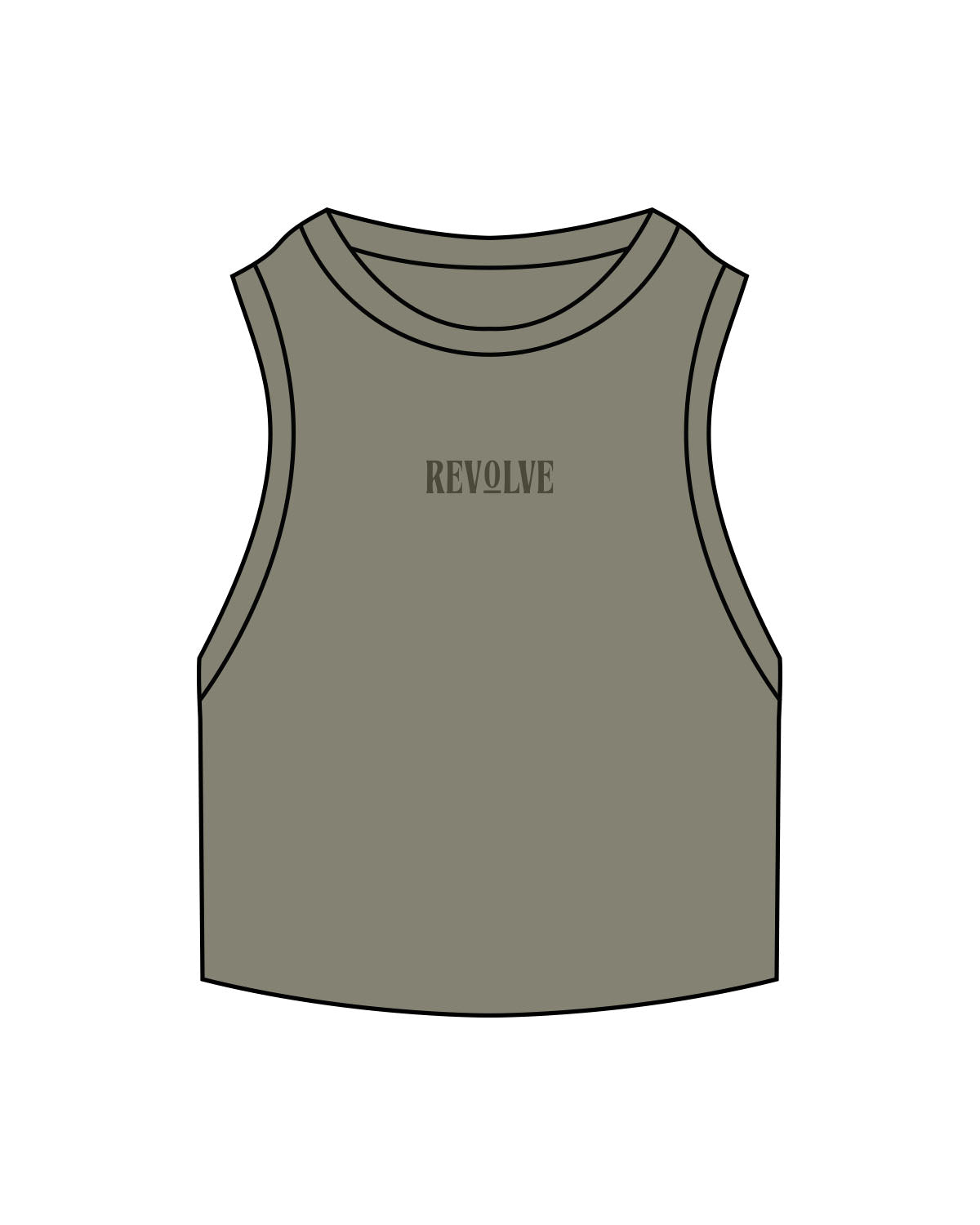 The Ribbed Crop Tank - Eucalyptus - Revolve Pilates - Center Chest "Revolve" - Embroidered - Tone on Tone