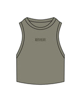 The Ribbed Crop Tank - Eucalyptus - Revolve Pilates - Center Chest "Revolve" - Embroidered - Tone on Tone