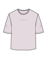 The Oversized Crop Tee - Orchid - Primarie Pilates - Center Chest & Back Stacked - Printed - Blue Gray