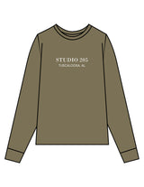 The Mens Long Sleeve - Army - Studio 205 - Chest Stacked & Back Stacked - Printed - White