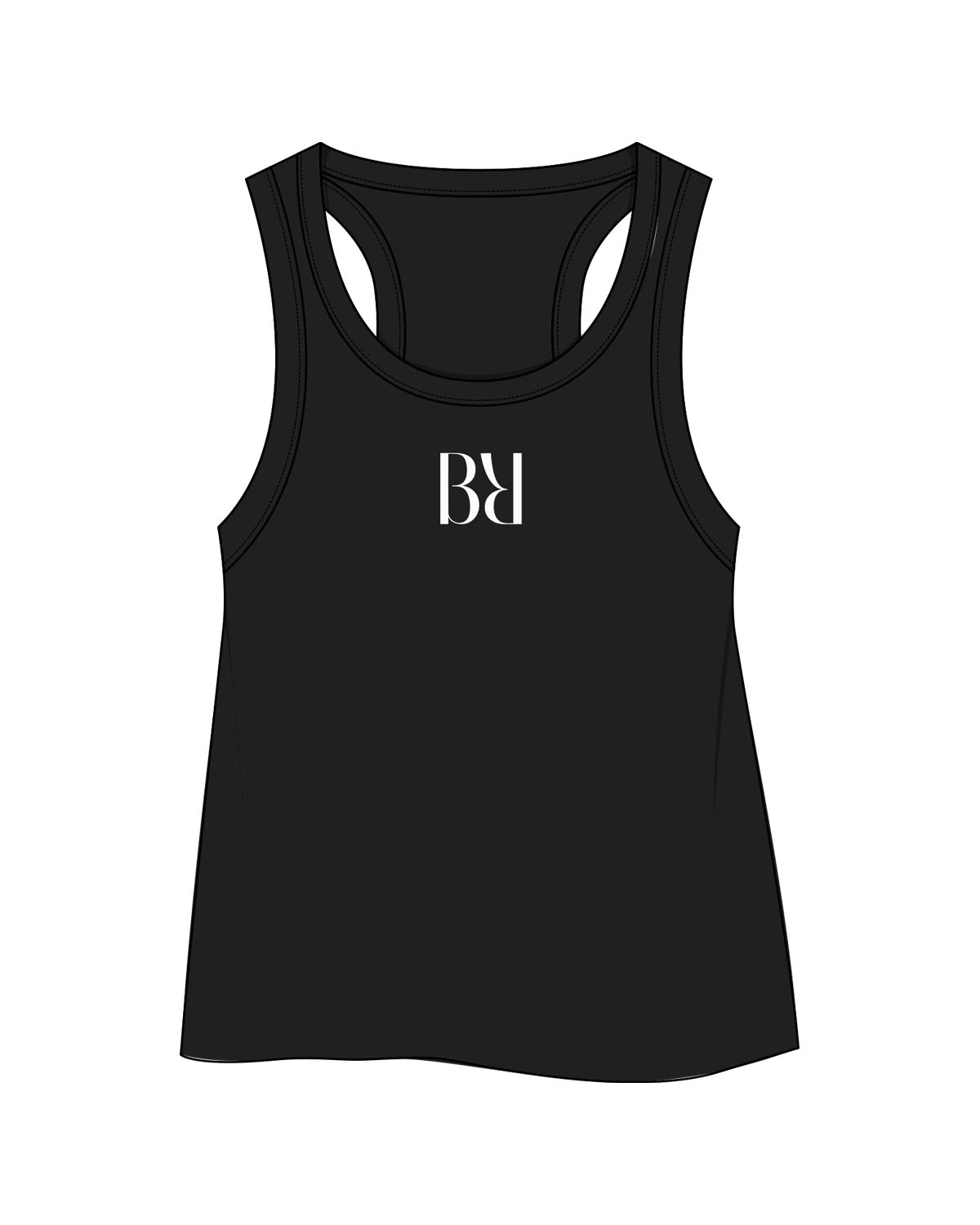 The Crop Tank - Black - Barre Ripple - Center Chest - Printed - White