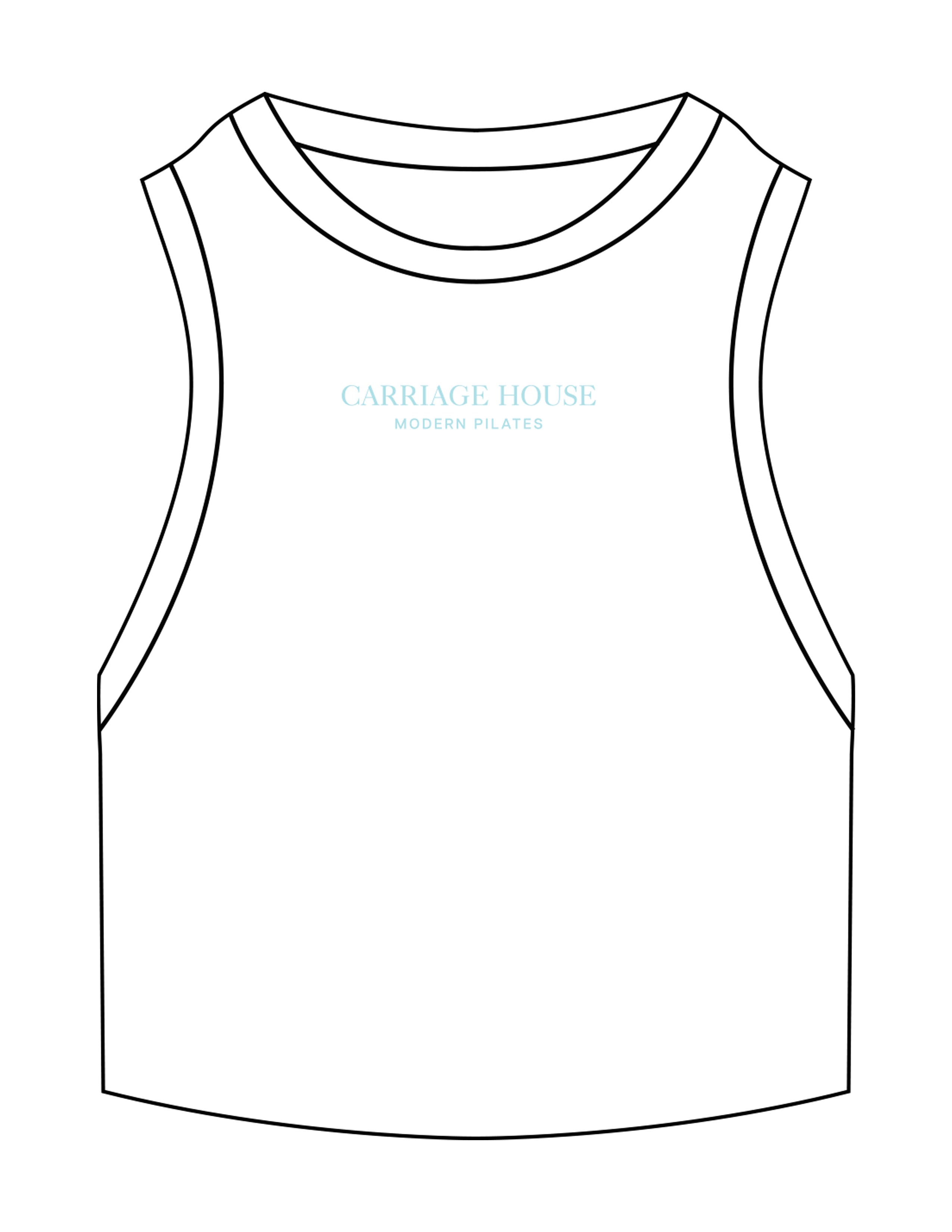 The Ribbed Crop Tank - White - Carriage House - Center Chest Stacked - Embroidered - Aqua Blue
