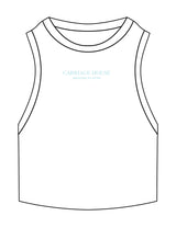 The Ribbed Crop Tank - White - Carriage House - Center Chest Stacked - Embroidered - Aqua Blue