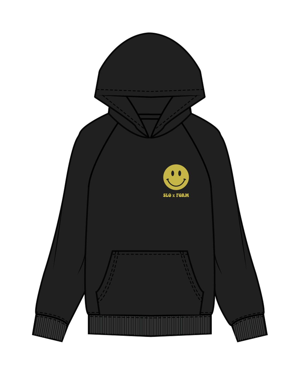 The Womens Hoodie - Washed Black - Slo x Form - Left Chest & Back Stacked - Printed - Yellow Green