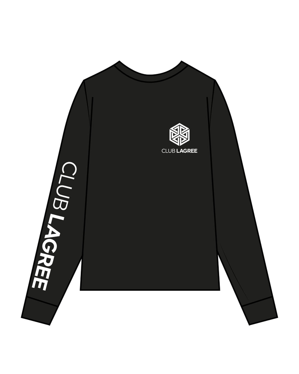 The Womens Long Sleeve - Black - Club Lagree - Left Chest & Right Sleeve - White