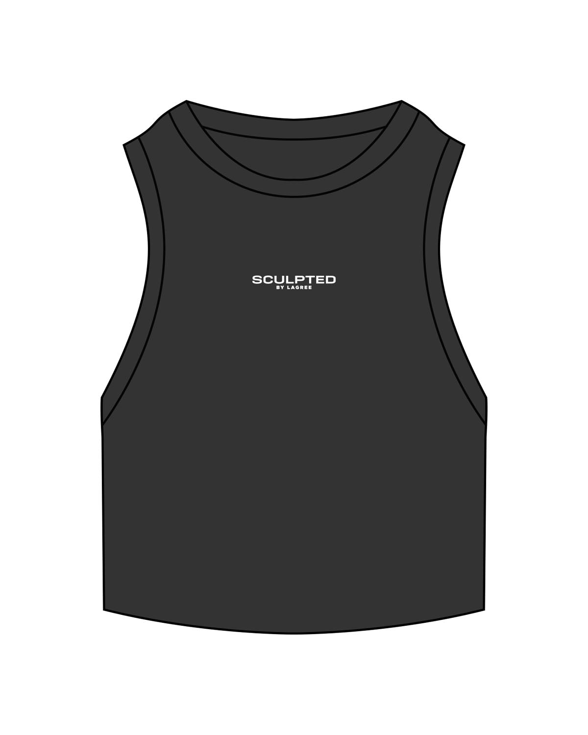 The Ribbed Crop Tank - Washed Black - Sculpted By Lagree - Center Chest - Embroidered - White