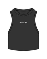The Ribbed Crop Tank - Washed Black - Sculpted By Lagree - Center Chest - Embroidered - White