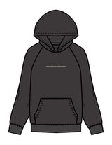 The Womens Hoodie - Washed Black - Higher Ground - Center Chest & Back Stacked - Printed - Off White