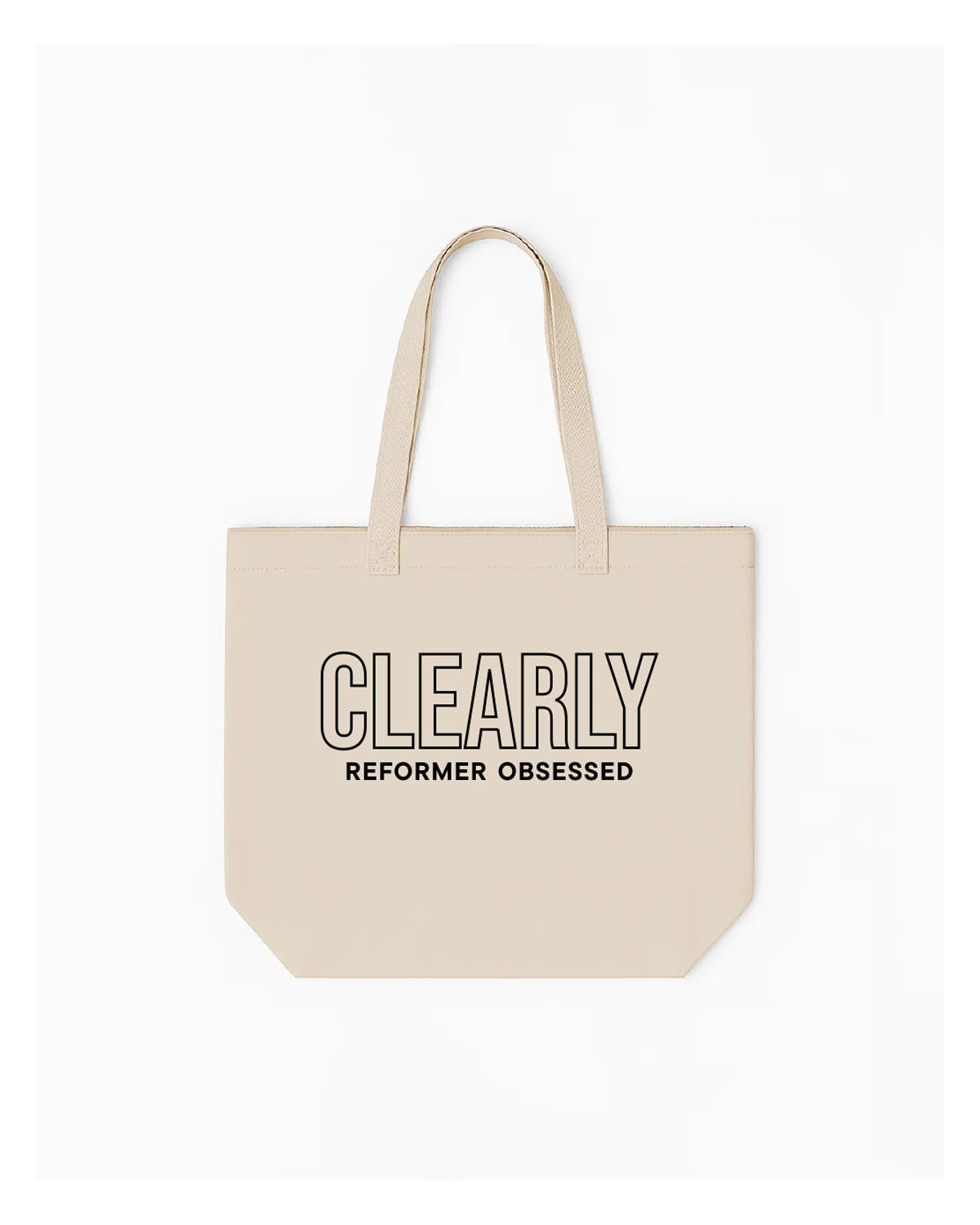 The Tote Bag - Natural - Clearly Pilates - Center Body Stacked - Printed - Black