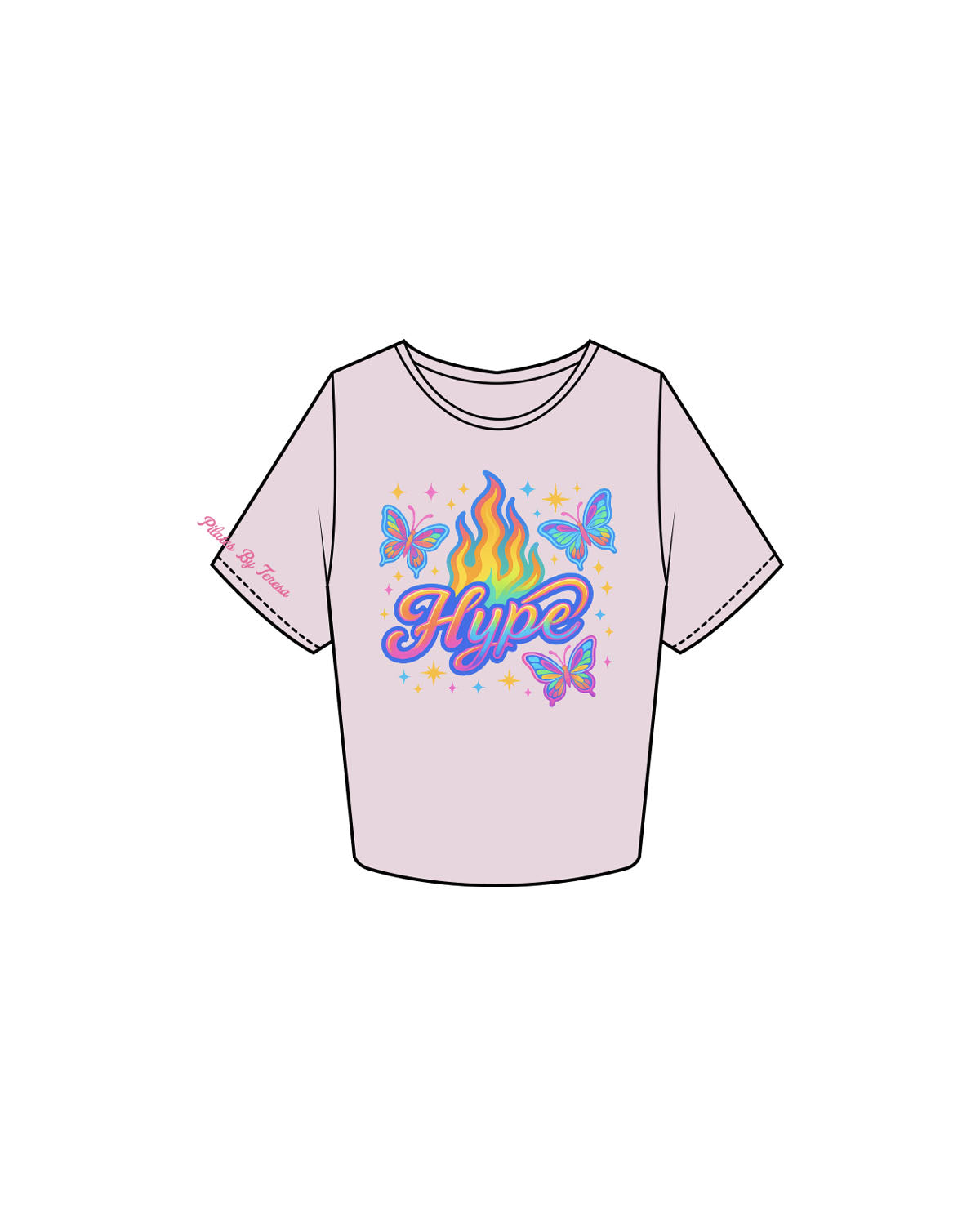 The Crop Tee - Orchid - Pilates Baddie - Front Chest & Right Sleeve - Printed - Full Color