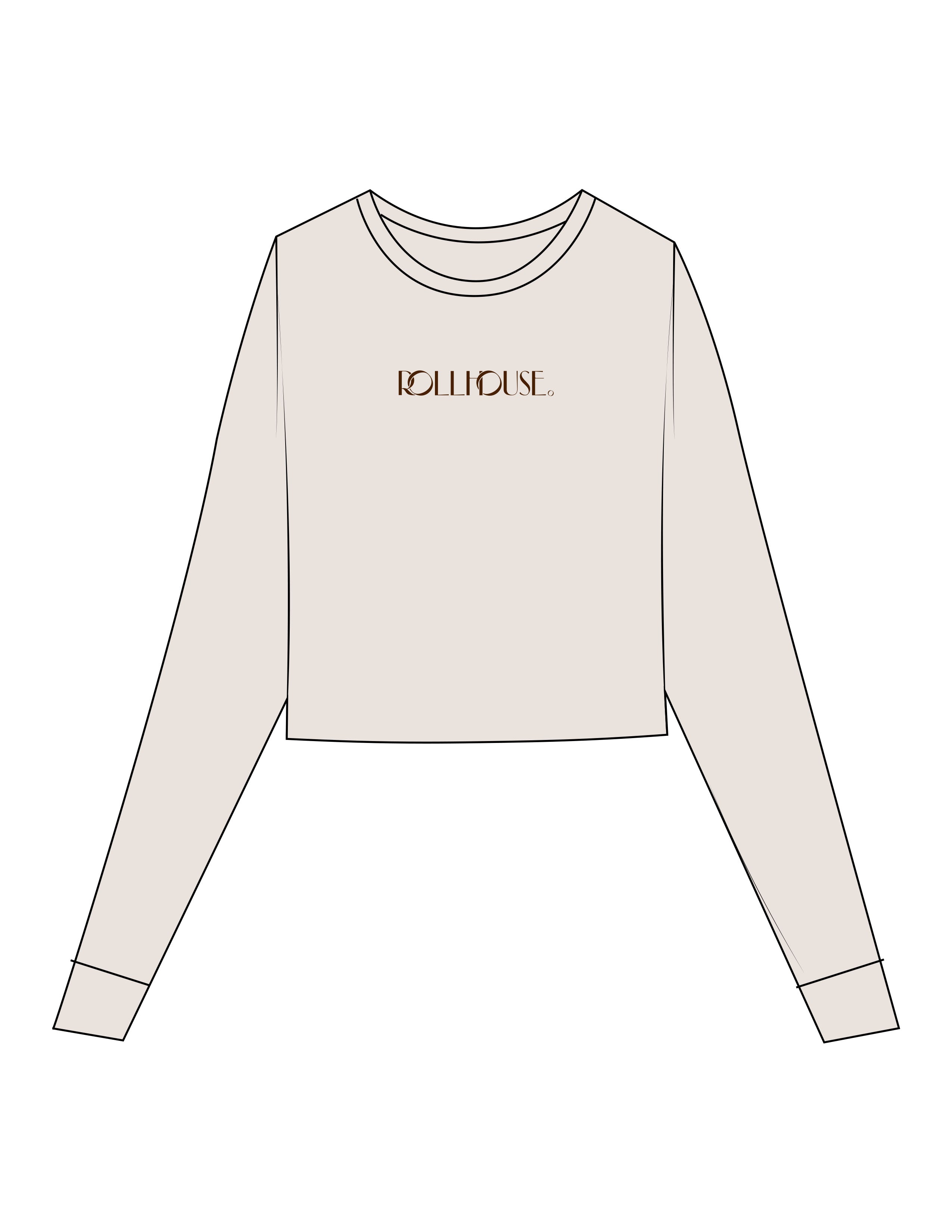 The Micro Rib Crop Long Sleeve - Natural - ROLLHOUSE. - Center Chest - Printed - Brown