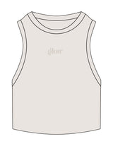 The Ribbed Crop Tank - Bone - GLOWHAUS - Center Chest - Embroidered - Tone on Tone