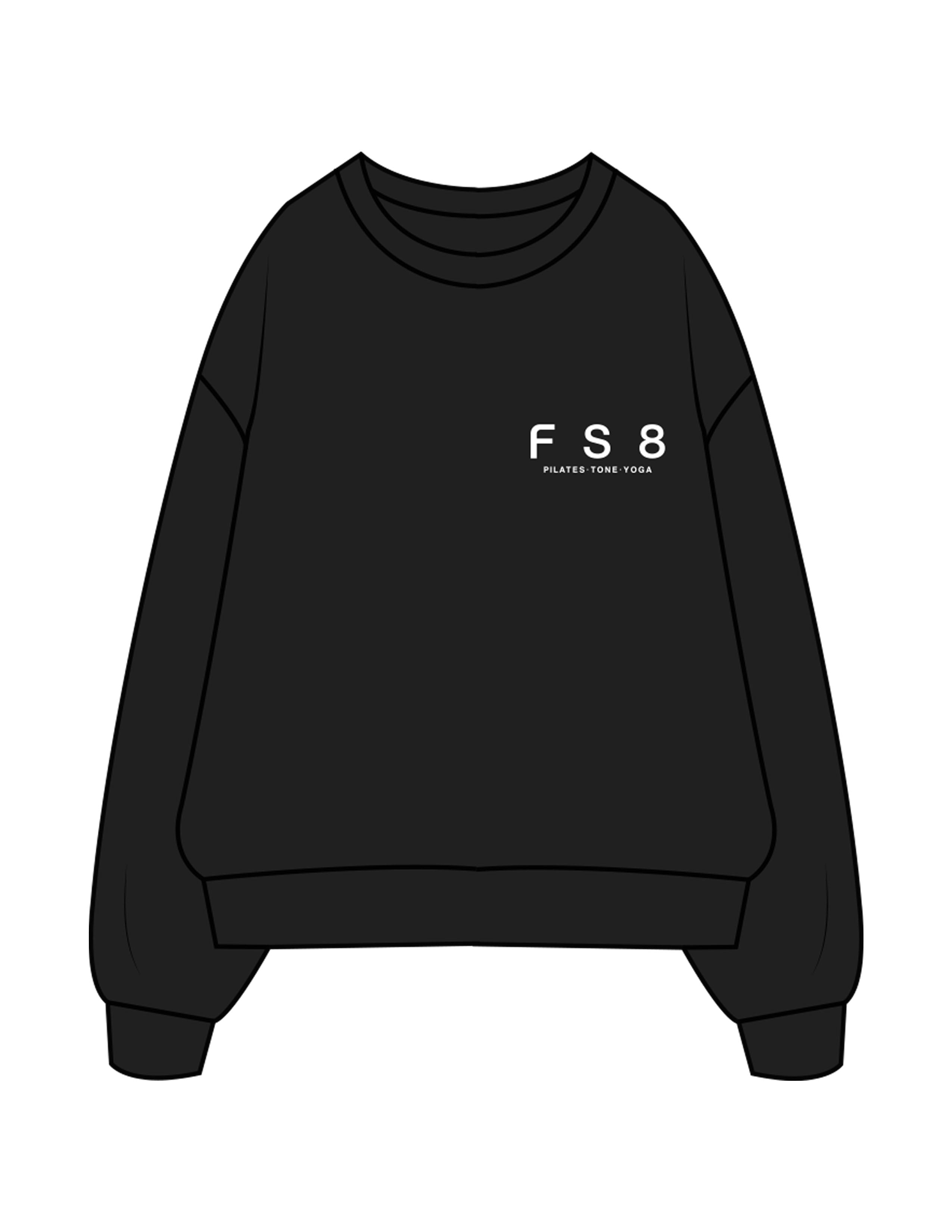 The Womens Crewneck - Black - FS8 Studios - Left Chest Stacked - Embroidered - White