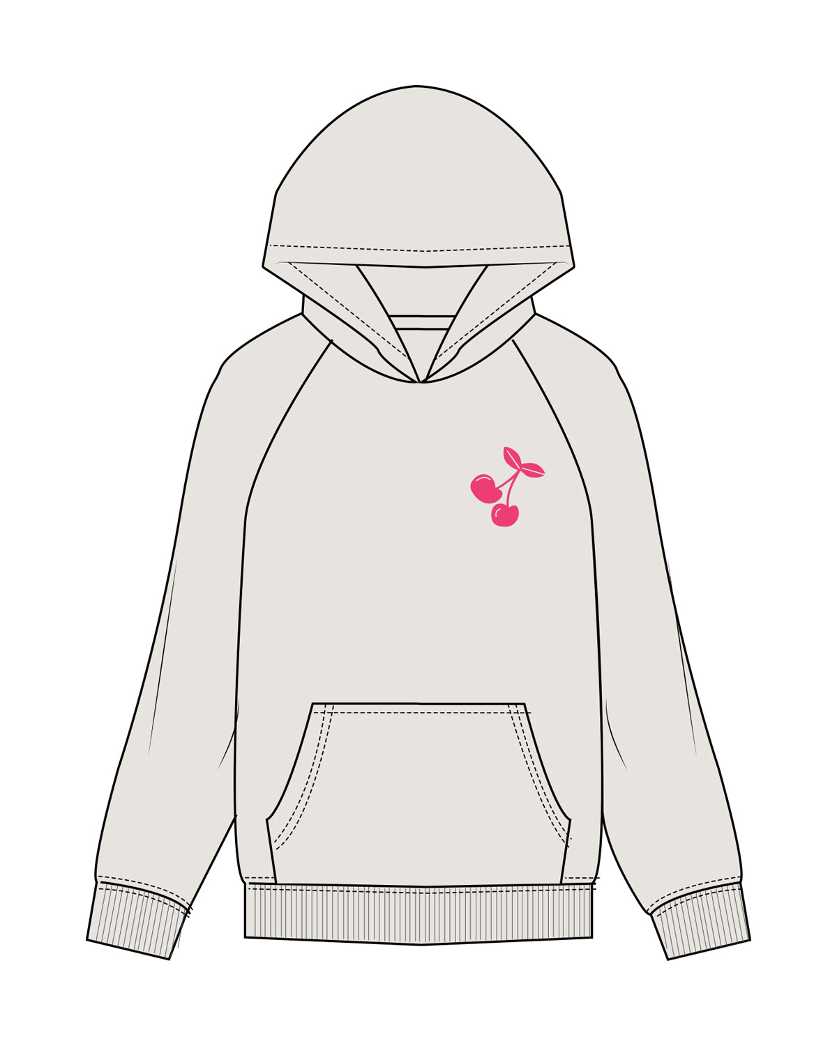 The Womens Hoodie - Washed Bone - Slow Burn - Left Chest Cherry & Center Back Cherry Stacked - Printed - Full Color