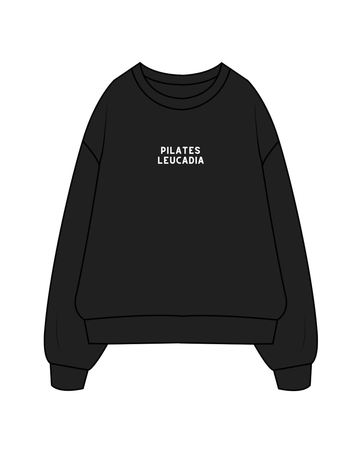 The Womens Heavyweight Crewneck - Black - Pilates Leucadia - Center Chest & Back Stacked - White