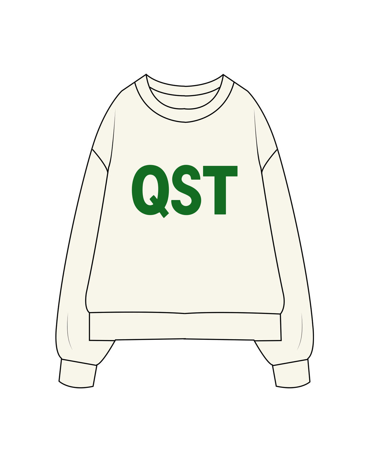 The Mens Heavyweight Crewneck - Off White - Q Street - Center Chest & Center Back Logo - Printed - Green