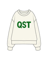 The Mens Heavyweight Crewneck - Off White - Q Street - Center Chest & Center Back Logo - Printed - Green