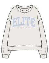 The Womens Crewneck - Bone - Elite Insurance - Center Chest Stacked - Printed - Light Blue