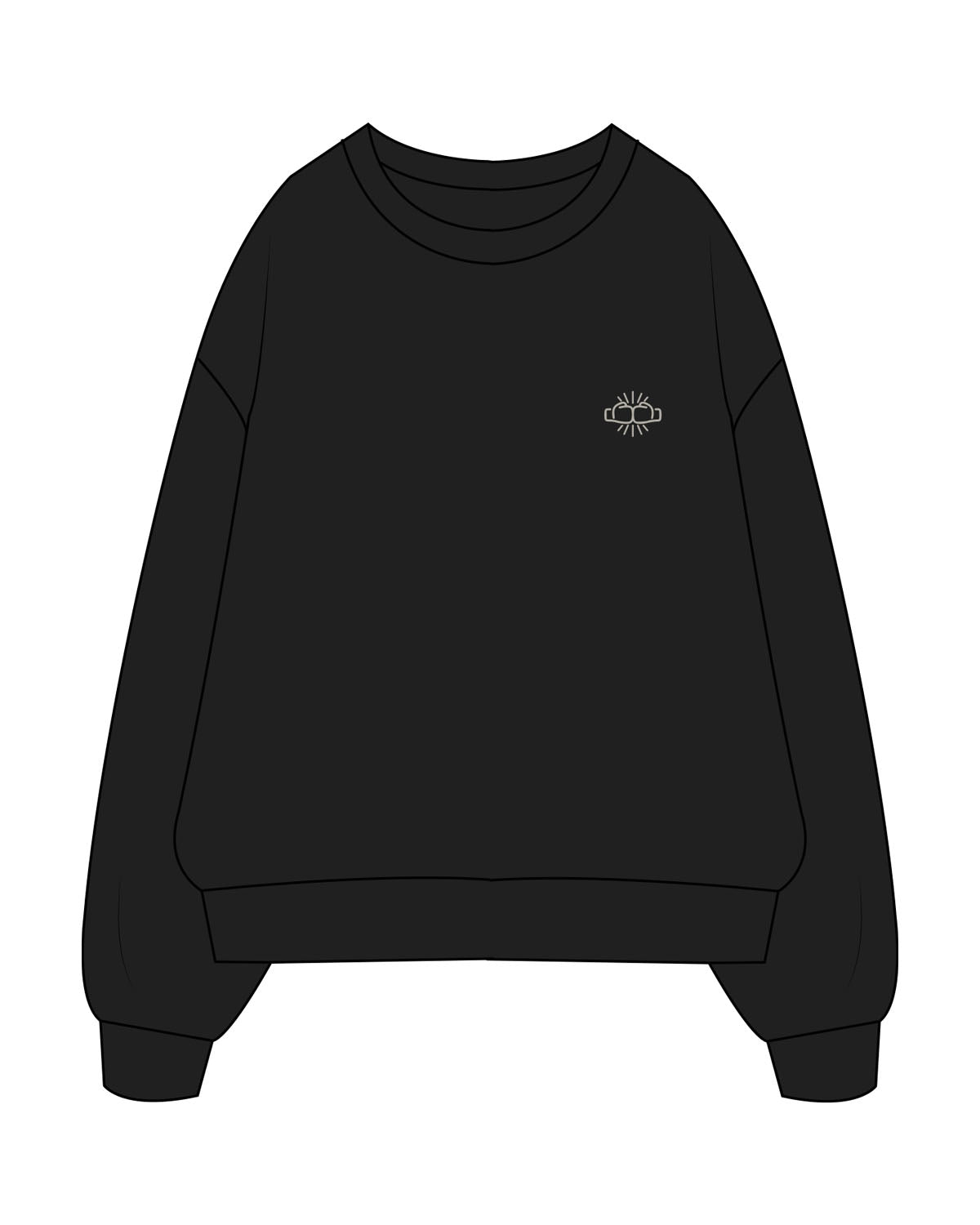 The Womens Crewneck - Black - Box Union - Left Chest & Back Stacked - Printed - Bone