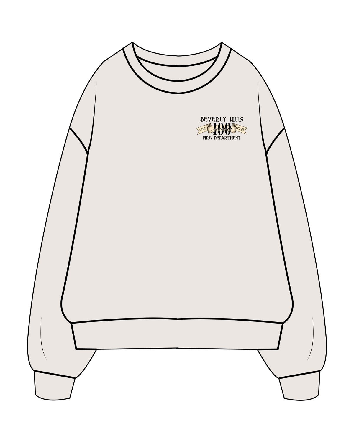 The Mens Crewneck - Bone - Beverly Hills - Left Chest & Back Image - Printed - Full Color