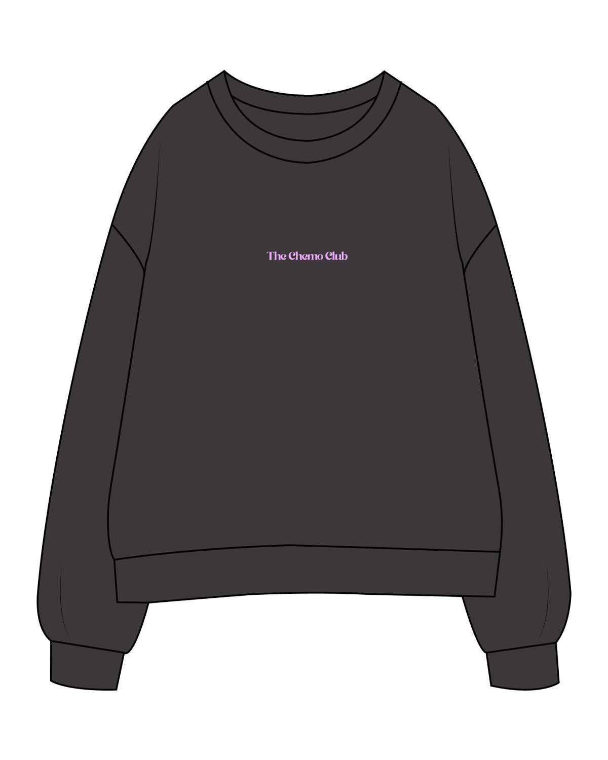 The Womens Crewneck - Washed Black - Chemo Club - Center Chest & Back Center Stacked - Printed - Neon Purple