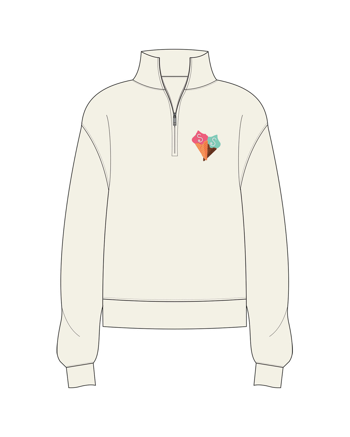 The Womens 1/4 Zip - Off White - Country Store Main - Left Chest - Printed - Full color
