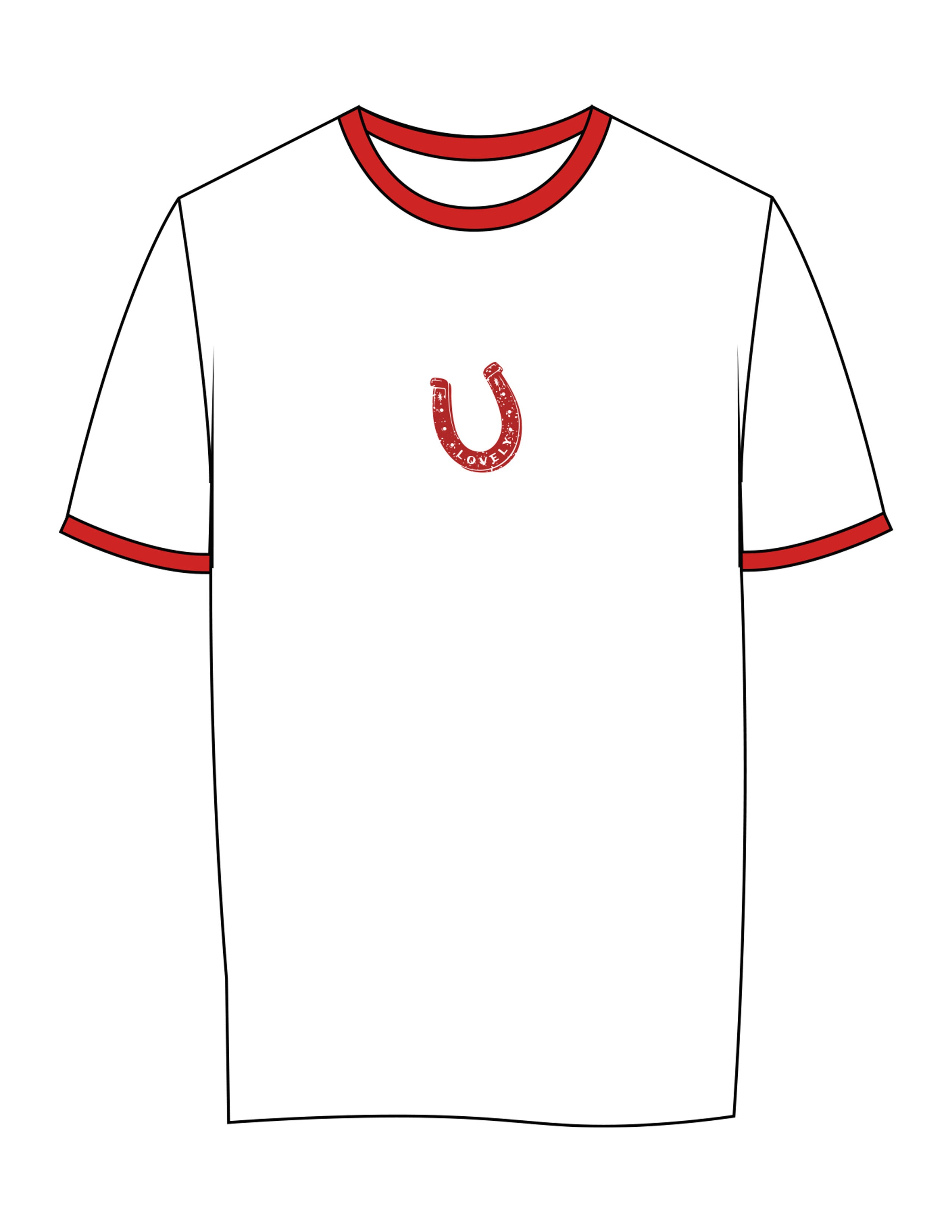 The Womens Ringer Tee - White / Red - Daybreak Church - Center Chest & Full Back - Printed - Red