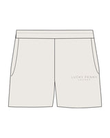 The Womens Sweat Shorts - Bone - Lucky Penny - Left Leg Stacked - Embroidered - Tone on Tone