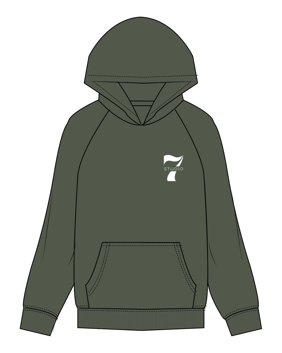 The Mens Hoodie - Cypress - STUDIO 7 - Left Chest - Printed - White